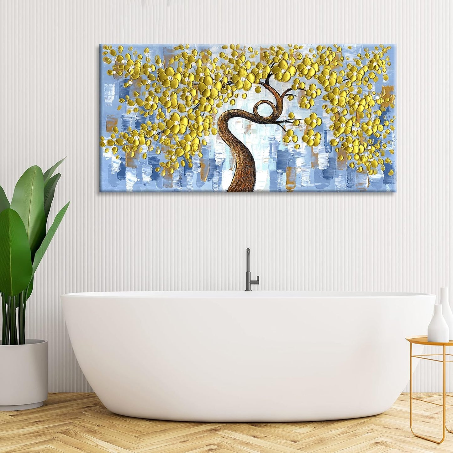 Canvas Painting 100% Hand-Painted 3D Golden Floral Oil Paintings Ready to Hang