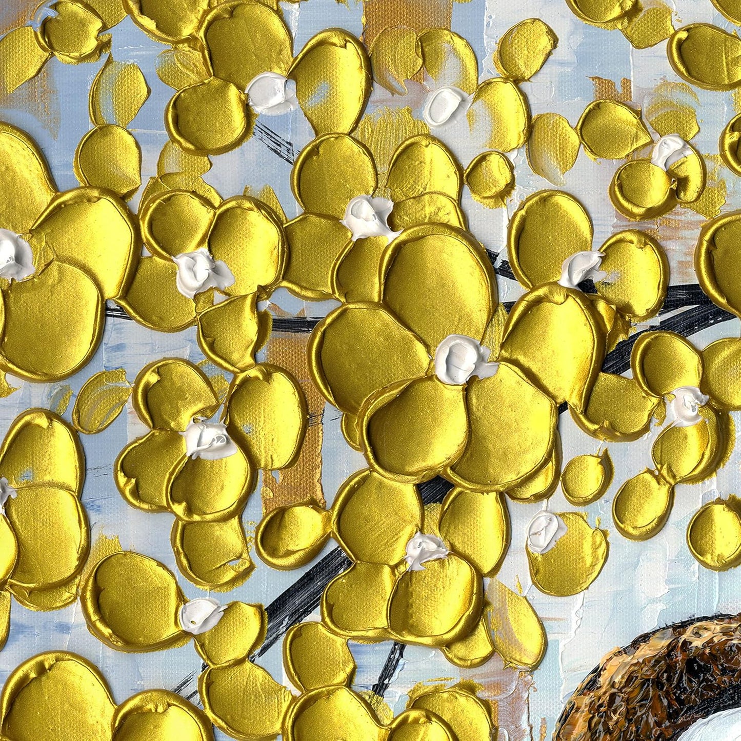 Canvas Painting 100% Hand-Painted 3D Golden Floral Oil Paintings Ready to Hang
