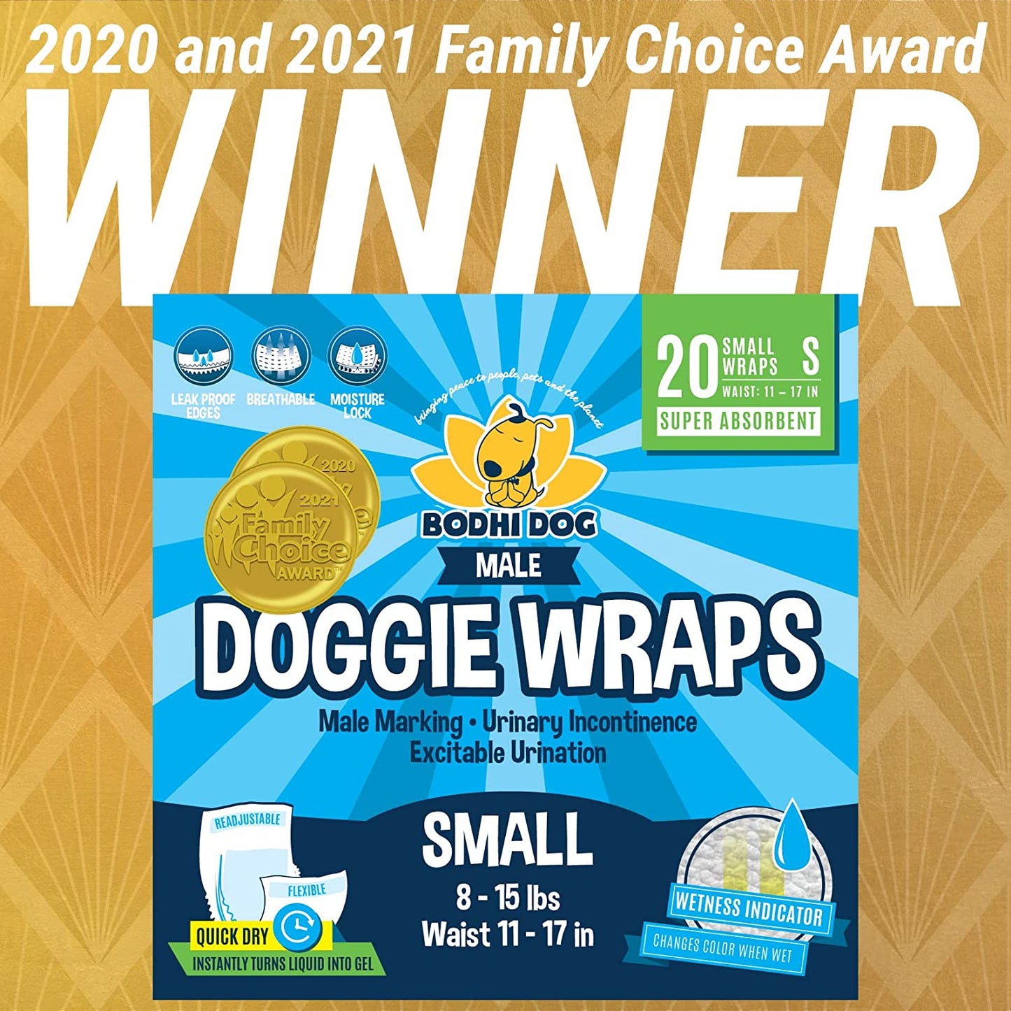 20 Count Disposable Male Dog Diapers - Adjustable Fit, Comfortable Design, Advanced Moisture Control, and Wetness Indicator