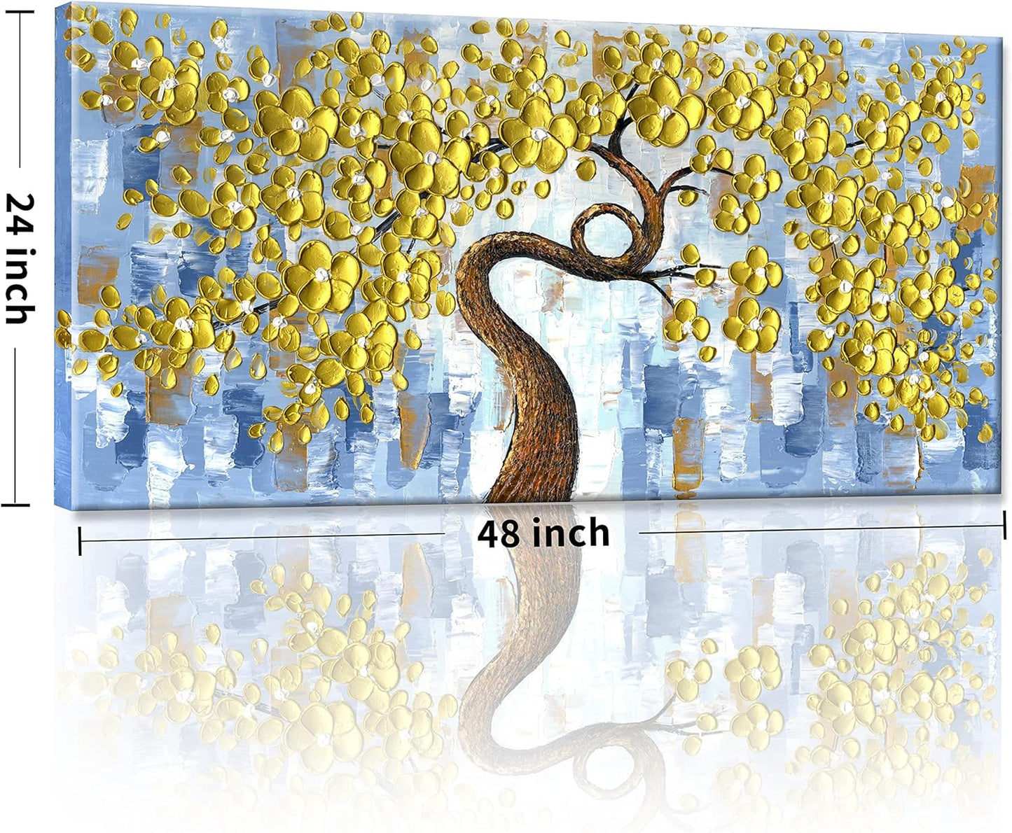Canvas Painting 100% Hand-Painted 3D Golden Floral Oil Paintings Ready to Hang