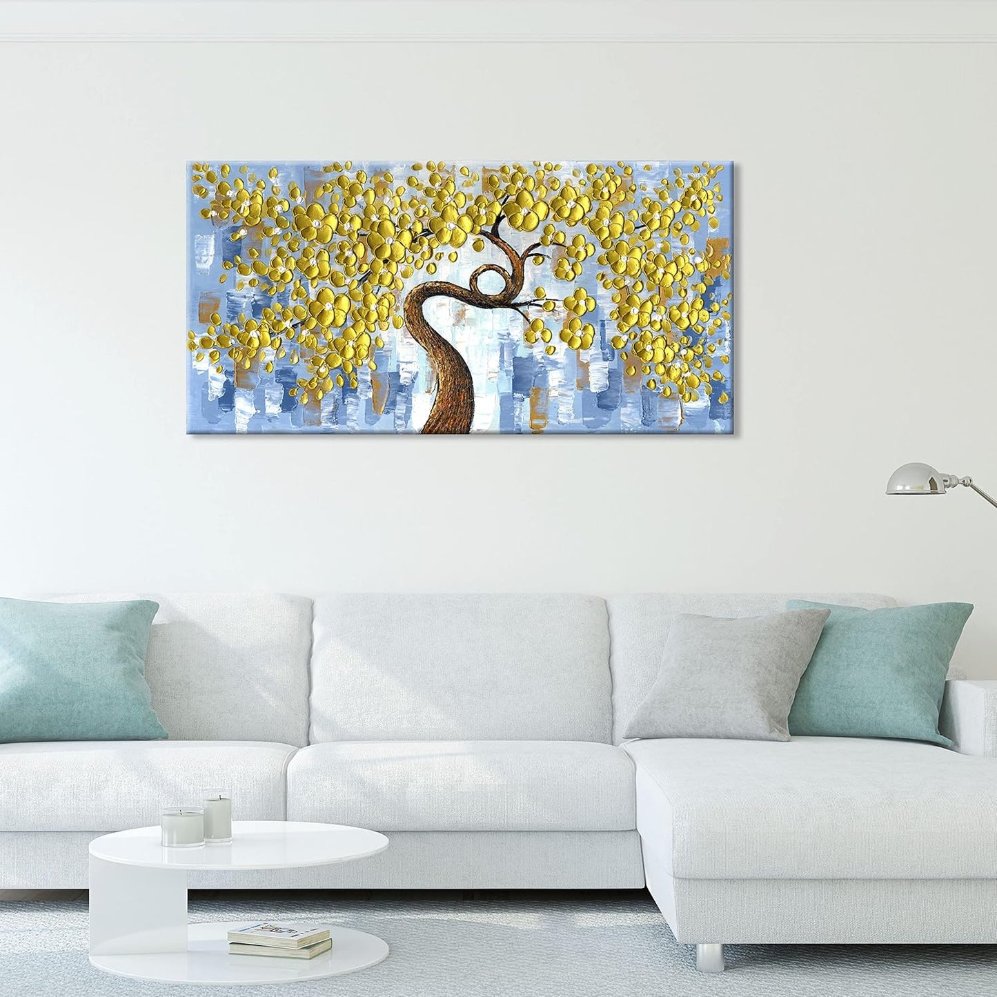 Canvas Painting 100% Hand-Painted 3D Golden Floral Oil Paintings Ready to Hang