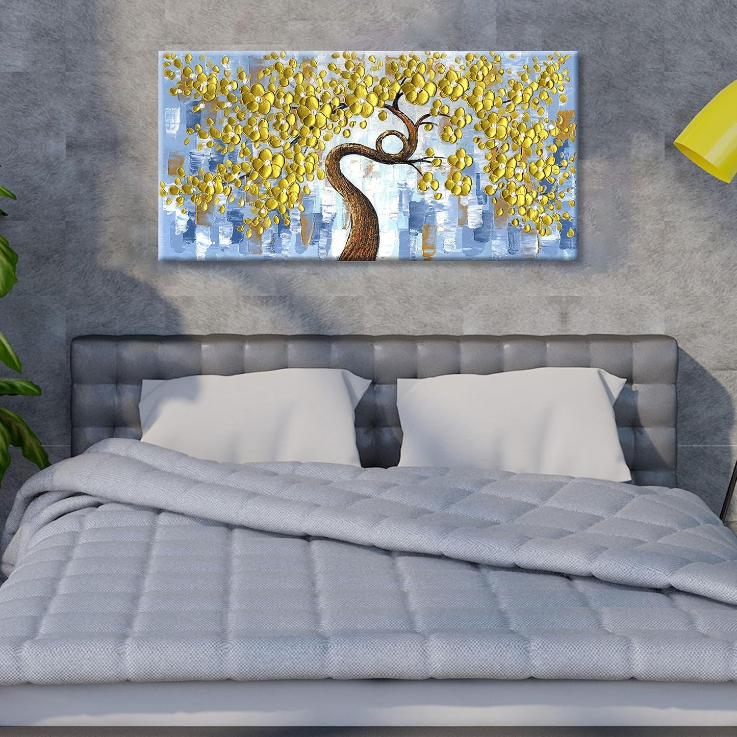 Canvas Painting 100% Hand-Painted 3D Golden Floral Oil Paintings Ready to Hang