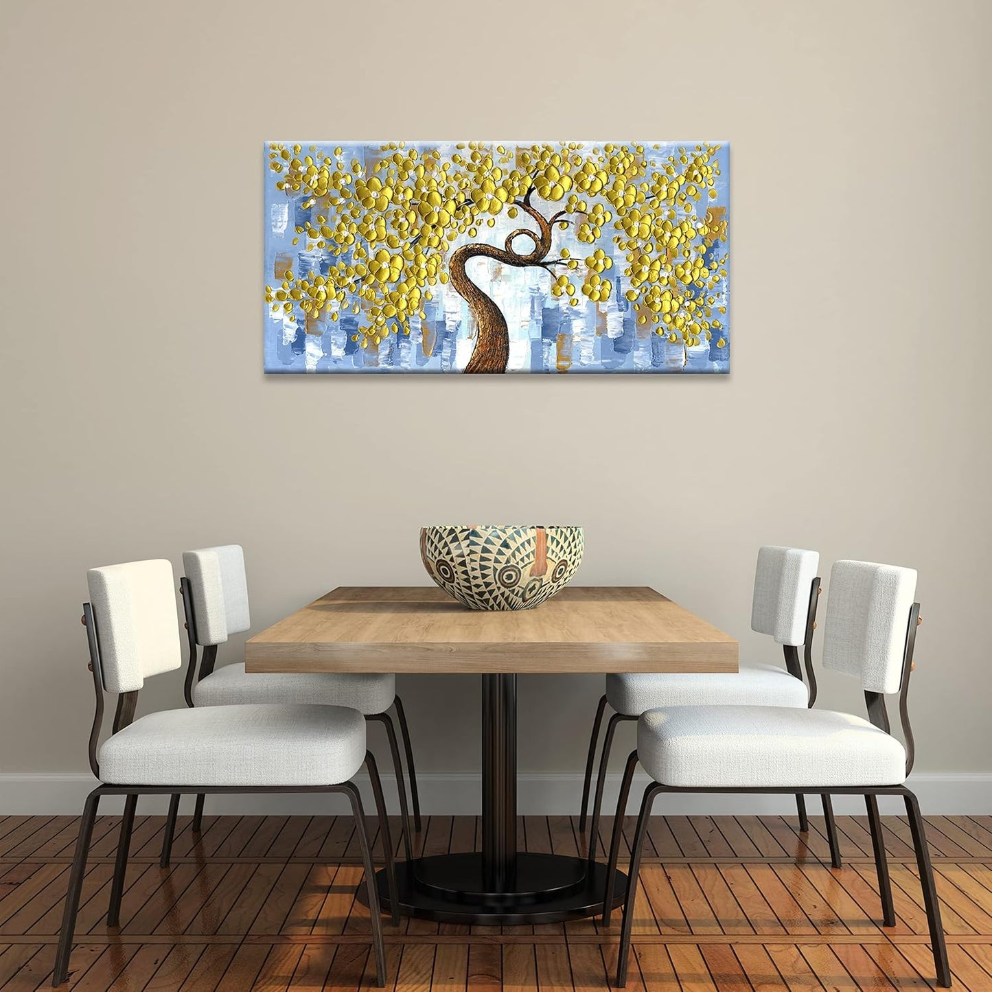 Canvas Painting 100% Hand-Painted 3D Golden Floral Oil Paintings Ready to Hang