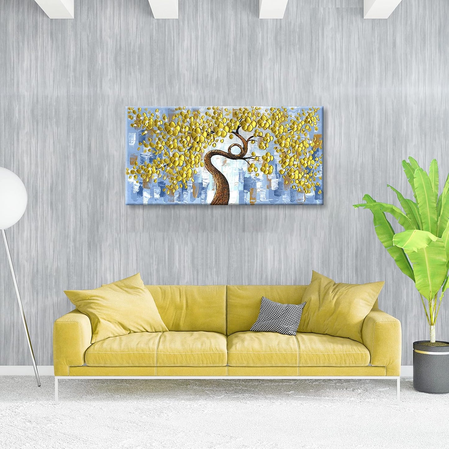 Canvas Painting 100% Hand-Painted 3D Golden Floral Oil Paintings Ready to Hang
