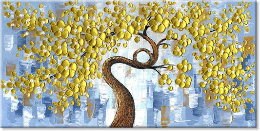 Canvas Painting 100% Hand-Painted 3D Golden Floral Oil Paintings Ready to Hang 