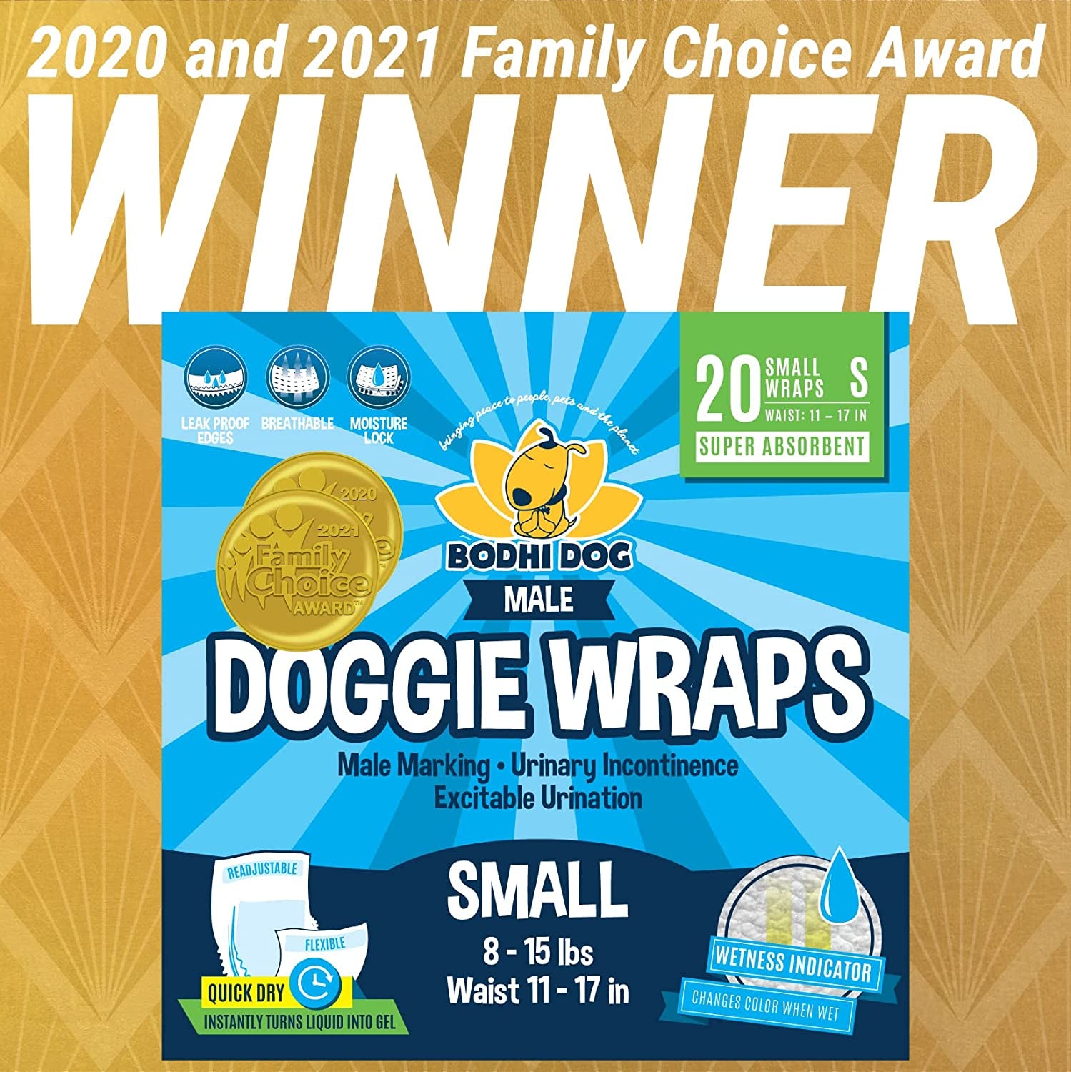 20 Count Disposable Male Dog Diapers - Adjustable Fit, Comfortable Design, Advanced Moisture Control, and Wetness Indicator